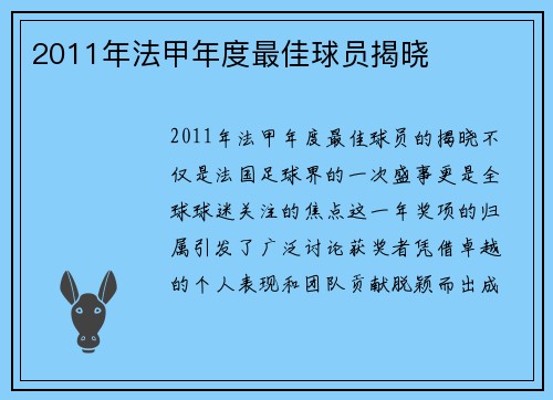 2011年法甲年度最佳球员揭晓